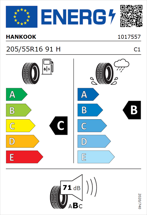 Tyre Label for Hankook Kinergy Eco 2 K435 205/55R16 91H